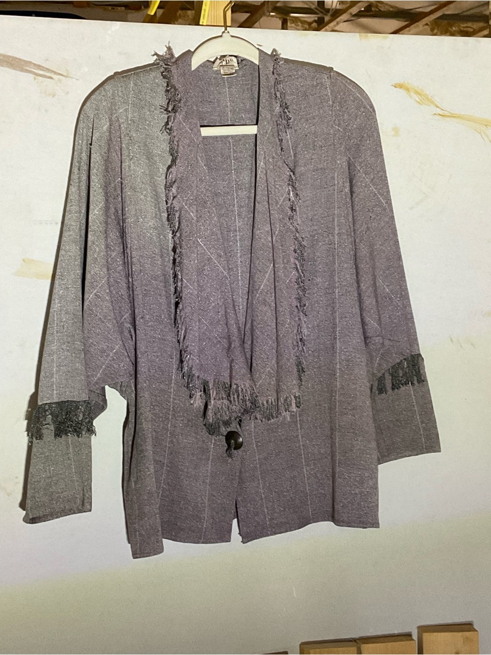 Adini Gray Fringed Open-Front Women's Sweater Jacket. Size 11